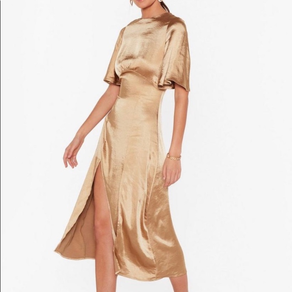 Gold Satin Keyhole back Dress